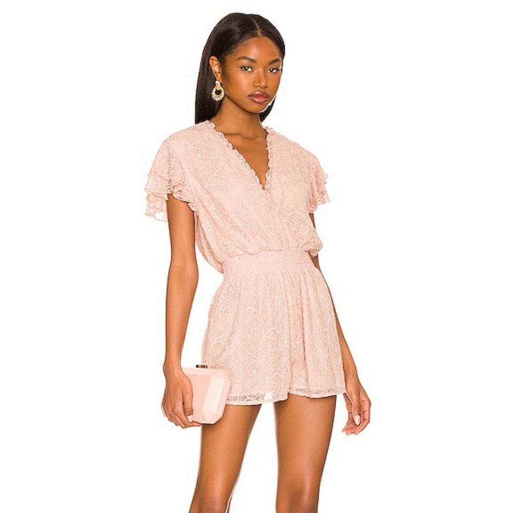 Revolve Solange Lace Romper in Blush - Tularosa